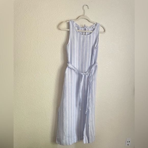 Sigrid Olsen Linen Sleeveless Stripe Maxi Dress S Blue White - Picture 2 of 8